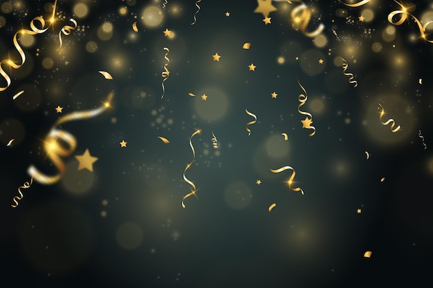golden confetti falls on a beautiful background falling streamers on stage