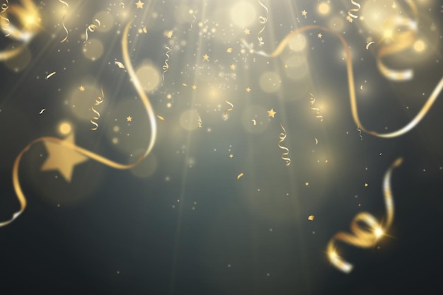 golden confetti falls on a beautiful background falling streamers on stage