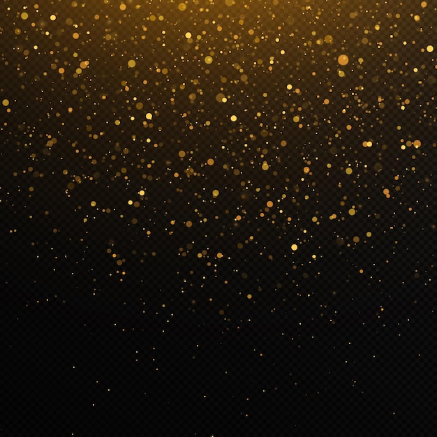 Vector golden confetti and glitter texture on a black background