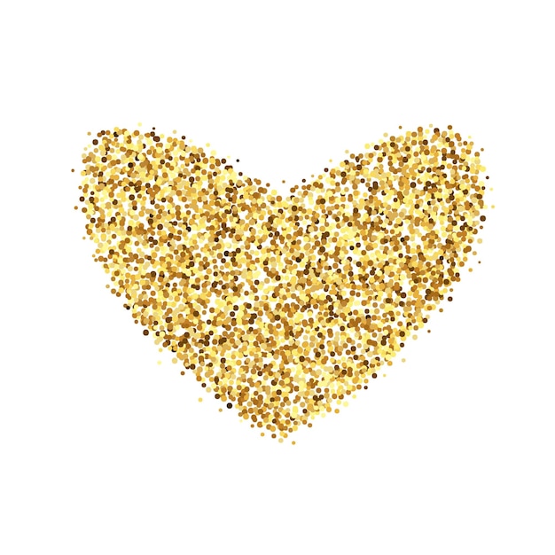 Golden confetti heart shape Glowing dotted love background Simple gold dots element Sparkling