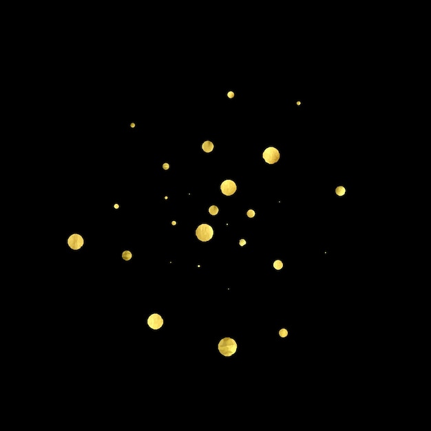 Золотые конфеты изолированы на черном фоне. Скэттер-градиент с золотыми конфетами на темном фоновом фоне. Гламурный блеск. Новогодние обои. Роскошный векторный шаблон брошюры. Дизайн текстуры обложки.