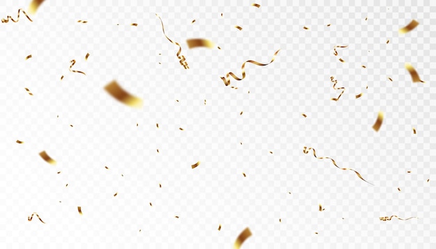 Golden confetti isolated on transparent background Falling serpentine Realistic golden serpentine