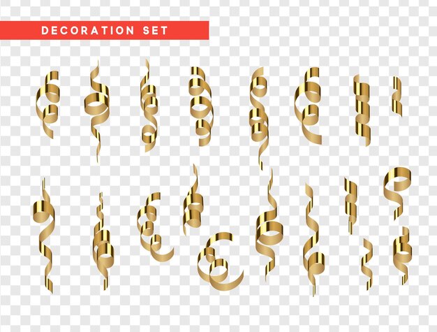 Golden confetti and serpentine realistic design. vector illustration