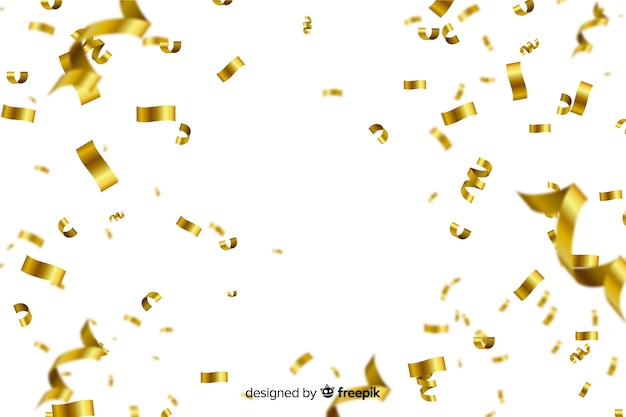 Golden confetti on white background