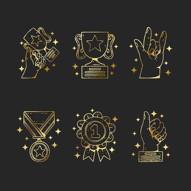 Golden congratulations hand drawn label badge collection