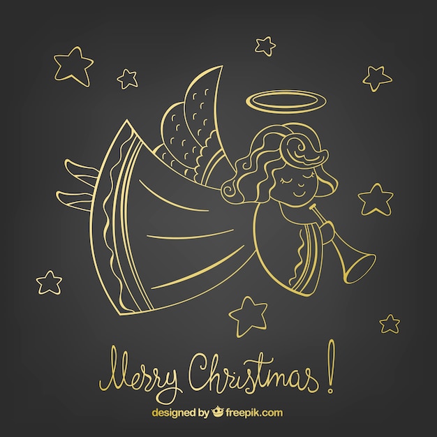 Vector golden contour of a christmas angel