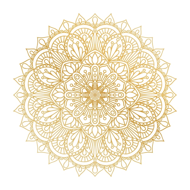 Golden contour mandala ornament, decorative elements background.