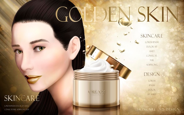 Vector golden cosmetic cream ad