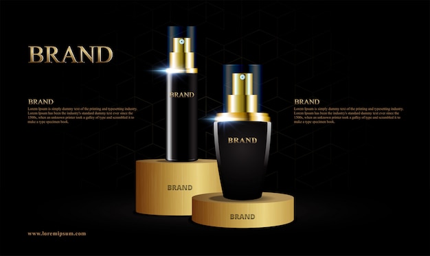 Golden cosmetic product stand luxurious geometric template