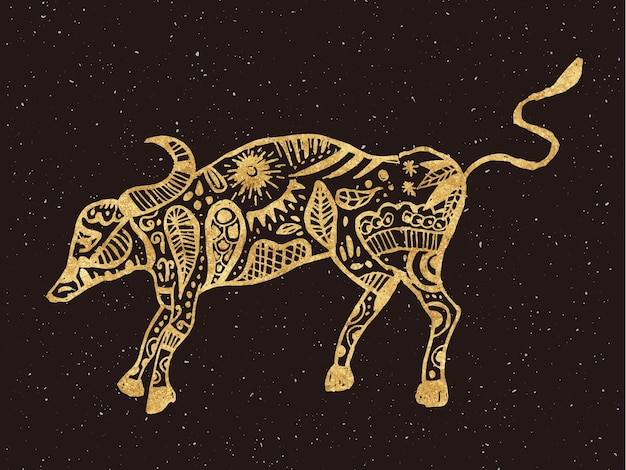 Вектор Золотая корова векторная форма знака зодиака в стиле вырезки из бумаги. год быка.
