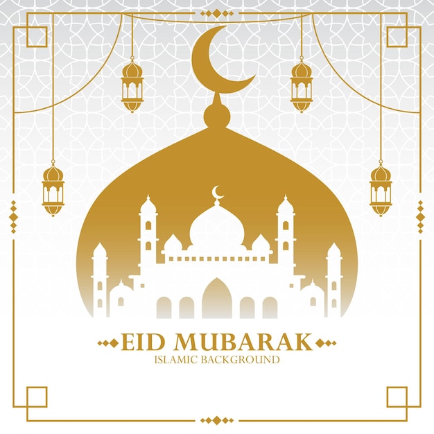 Golden creative mosque design for eid mubarak festival premium vector