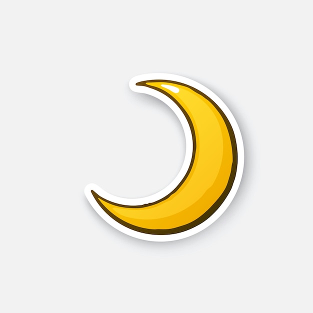 Vector golden crescent cartoon half moon sticker in comic style with contour vector illustration