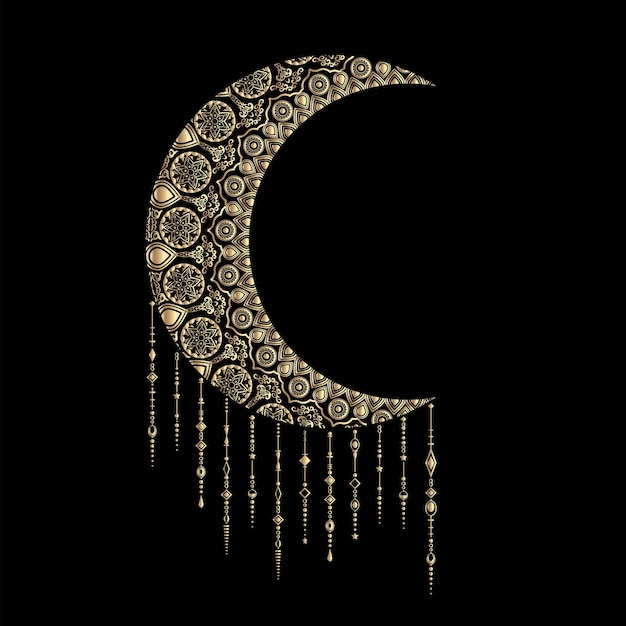 Vector golden crescent moon, ethnic style