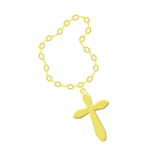 Golden cross with chain in cartoon style