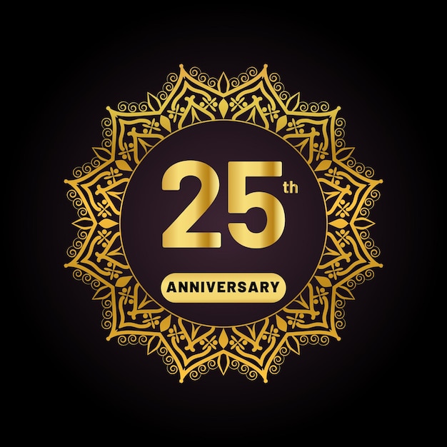 Golden crown on black background, vintage style for 25th anniversary