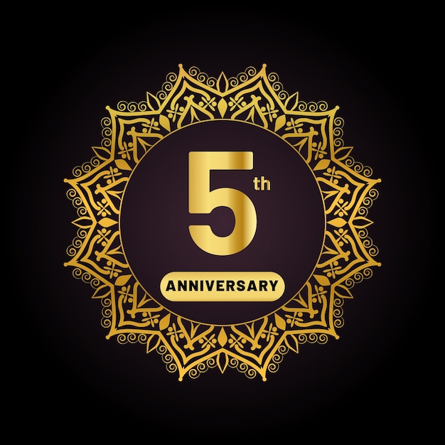 Golden crown on black background, vintage style for 5th anniversary