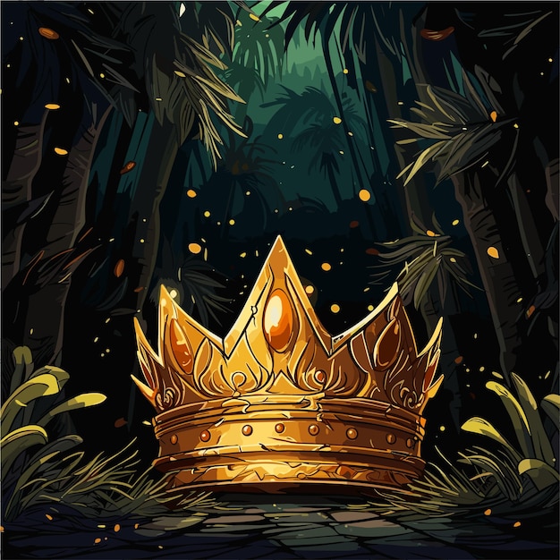 a golden crown in the forest game background