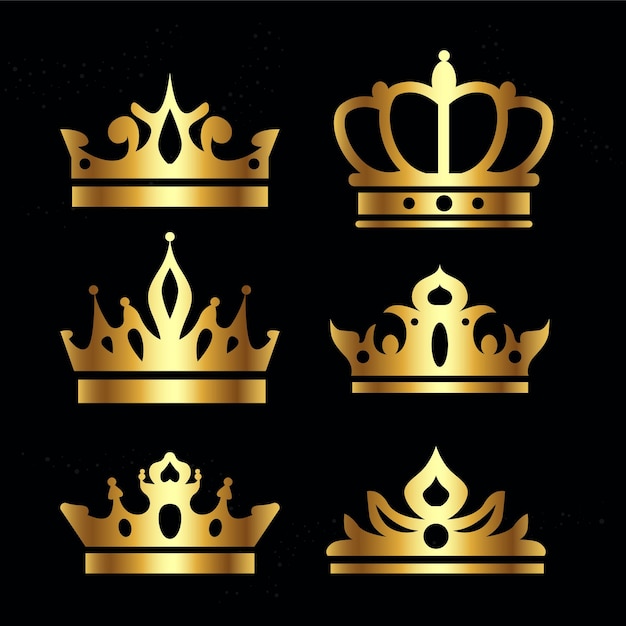 Vector golden crown icon set