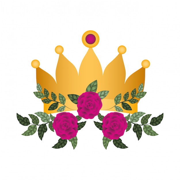 Golden crown with roses isolated icon