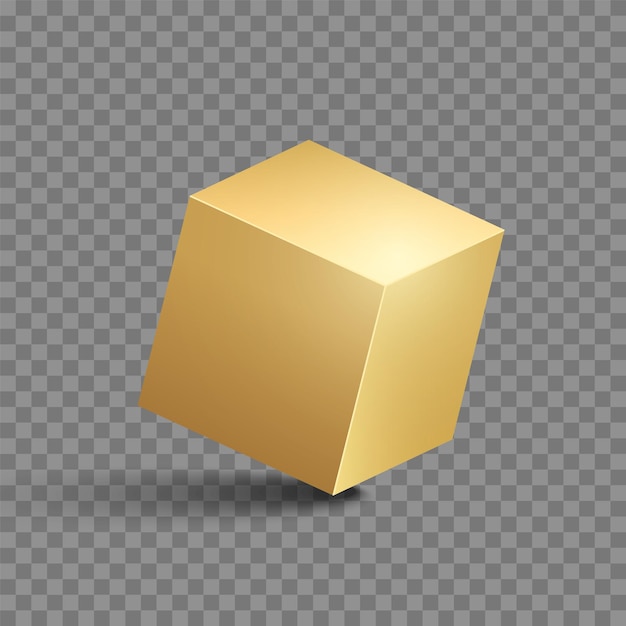 황금 큐브. 금 상자 금속 모양입니다. 벡터 사각형 블록 집합입니다. 3d 입방체