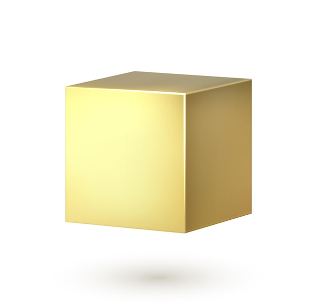 golden cube realistic 3d square shape golden box smooth surface with overlay light and shadow effect geometric sharpedged form single object on white background vector template