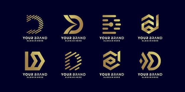 Golden d letter logo collection premium vector