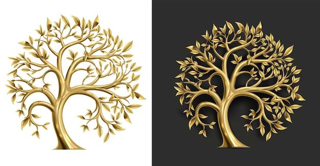 Vettore emblema rotondo dell'albero di fata decorativo dorato