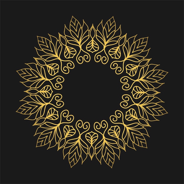 Golden Decorative Flower on Black Background