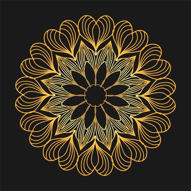 Golden Decorative Flower on Black Background