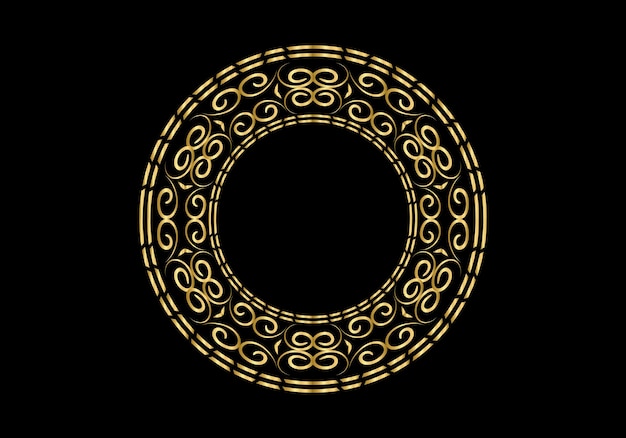 Golden decorative round frame for design with floral ornament a template for printing postcards