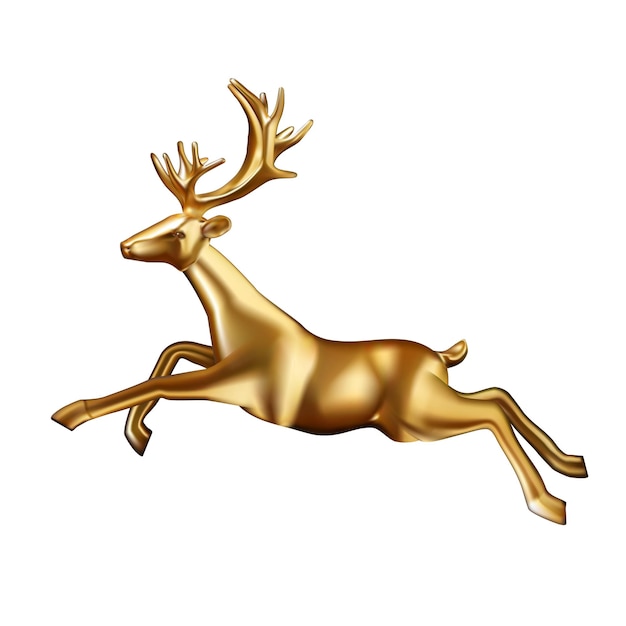 Golden deer 3d decoration for christmas and new year design. Vector Illustration