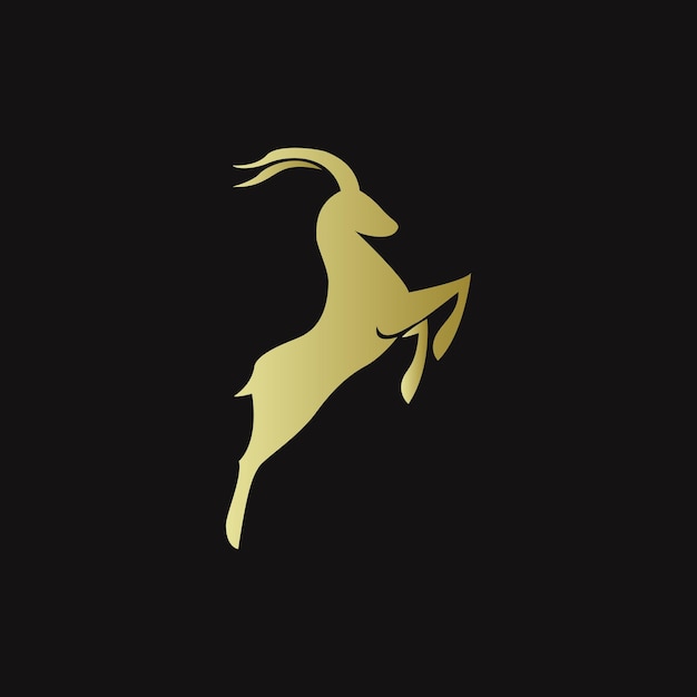 A golden deer logo with black background