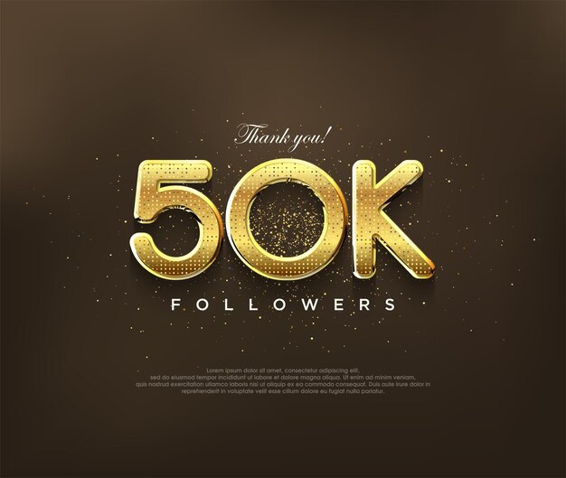 ありがとう50kフォロワーベクターグリーティングバナーデザインソーシャルメディア投稿ポスターのゴールデンデザイン
