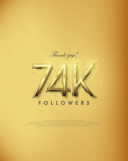 Golden design thank you 74k followers simple and elegant premium vector background