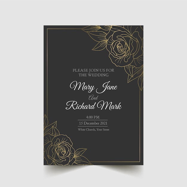 黄金の詳細なバラの豪華な結婚式の招待状