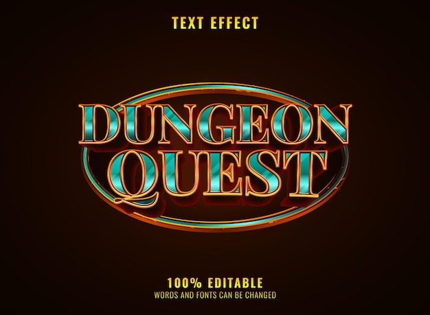 Vector golden diamond luxury dungeon quest medieval rpg game logo text effect