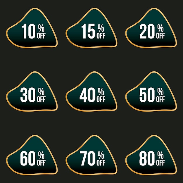 황금 다른 % 판매 할인 제공 배너 및 가격표 세트