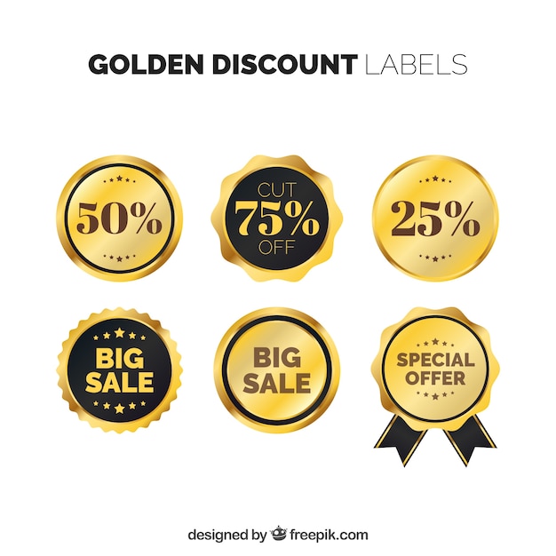 Vector golden discount sticker pack