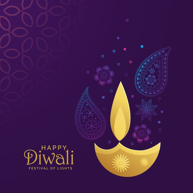 Dorato diwali diya con decorazione paisley