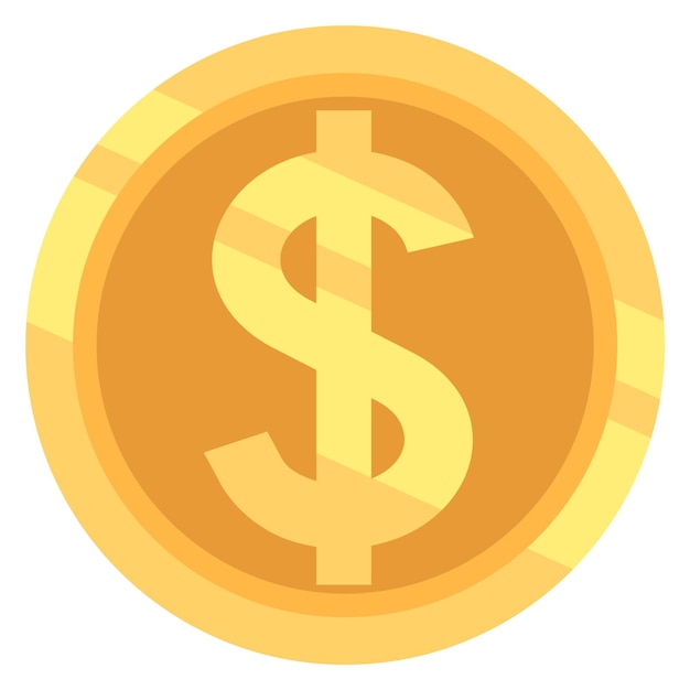 Golden dollar coin icon Cartoon money symbol