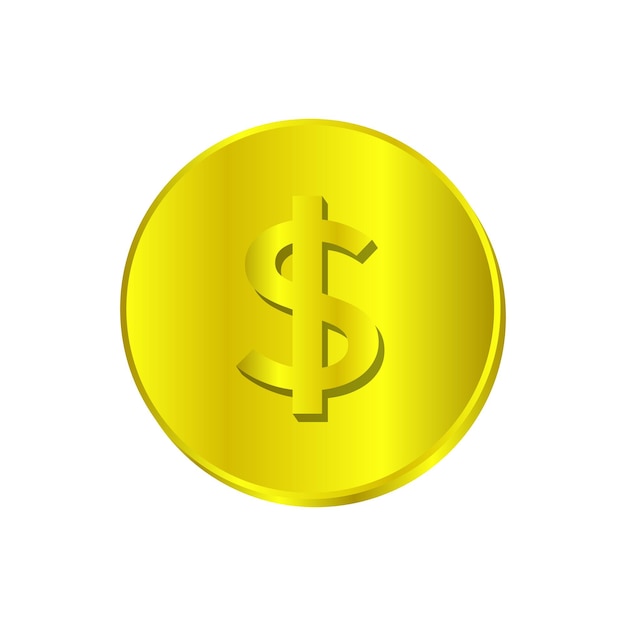 Golden dollar coin icon for money related design element