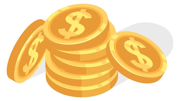 Golden dollar coin pile money stack icon