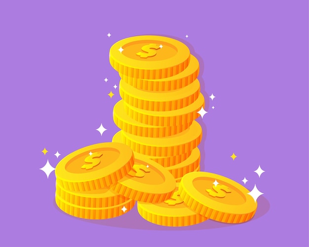 Golden dollar coins cartoon illustration