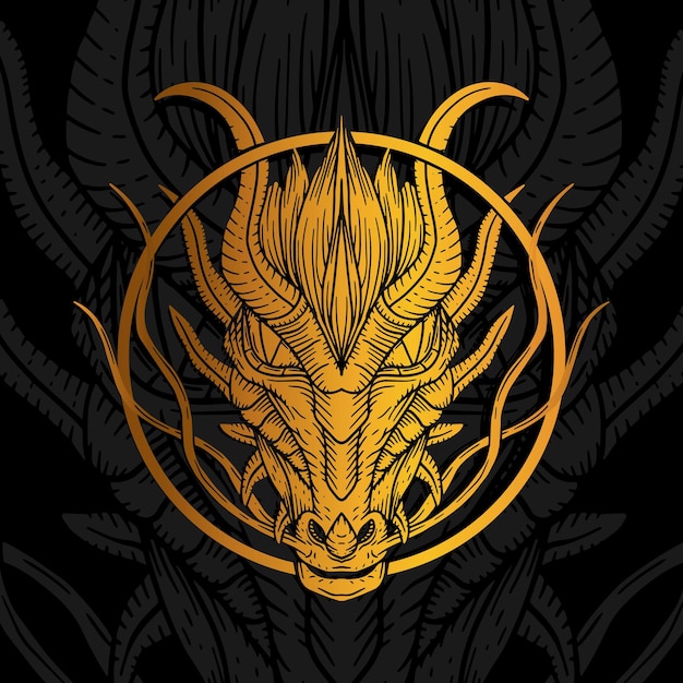 Golden dragon hand drawn mystical symbol