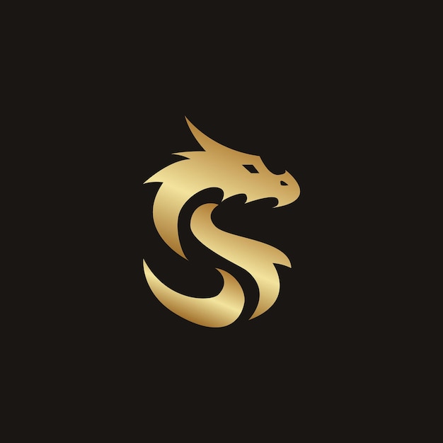 Вектор Золотой логотип дракона с черным фоном