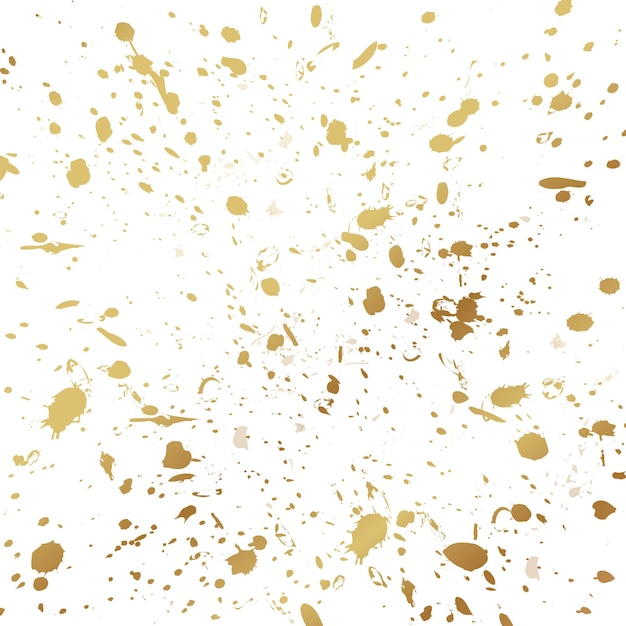 Vector golden drops of paint spots golden ink blots brush stroke spray pattern