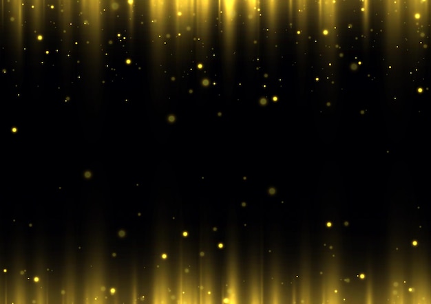 Golden dust falling flying sparkling confetti light vertical yellow line garland rain Vector