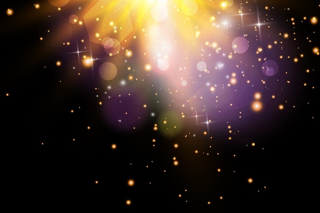 Vector golden dust lights background. glow light effect.