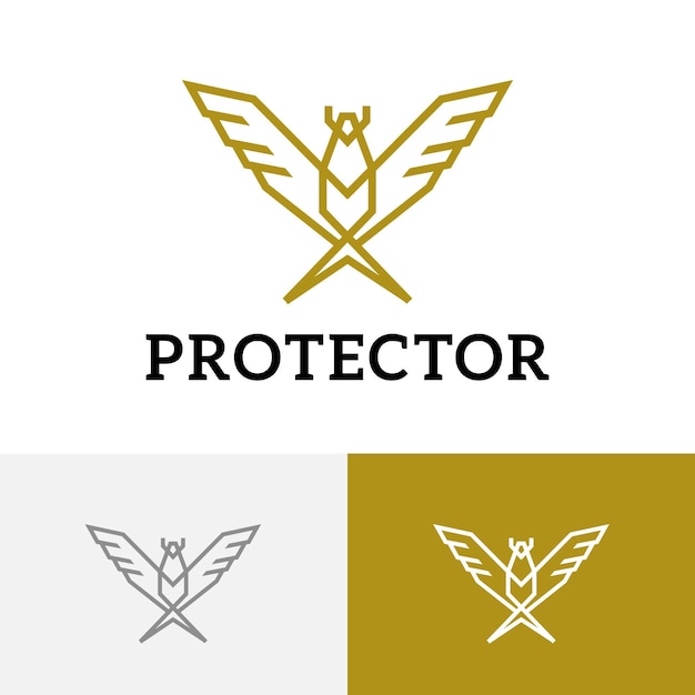 Golden eagle falcon hawk protector bird wings logo monolinea