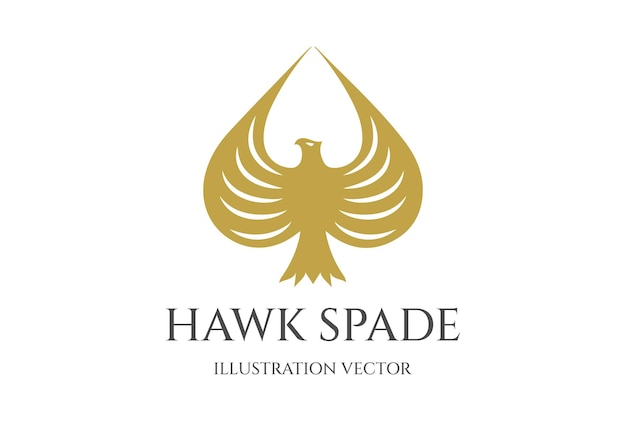 Golden Eagle Hawk Falcon Ace Spade Icon Illustration Vector